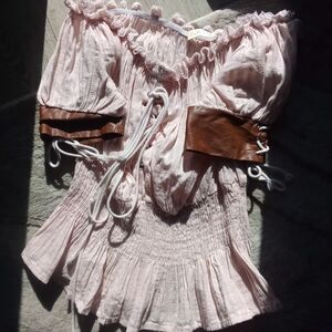 Milk Made Coquette Pink Renaissance Smugged Tie Cap Sleeves Foux Leather.
